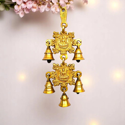 Handcrafted Wall Hanging Chime | Traditional Décor for Spiritual Blessings | Brass Religious Wind Chime ( Yellow, 10 inch) Aakrati