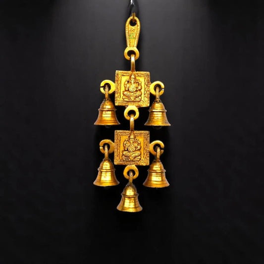 Brass Ganesha Wall Hanging | Beautiful Home Decoration for Good Luck & Prosperity | Brass Wall Hanging Wind Chime ( Yellow, 9.2 inch) Aakrati