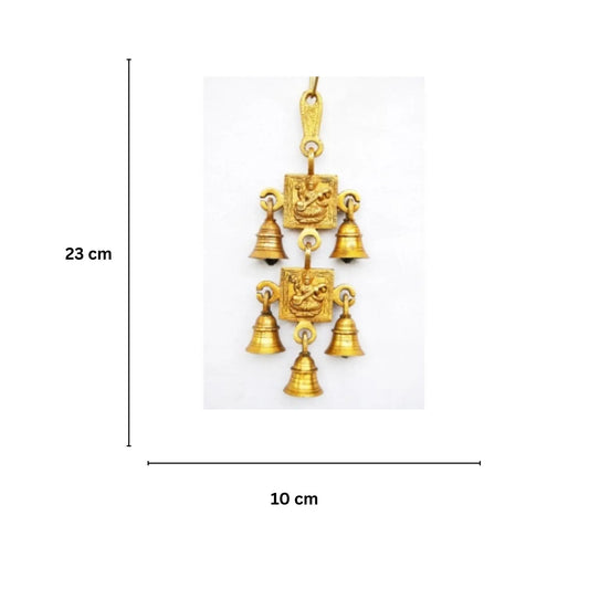 Brass Saraswati Wind Chime | Elegant Home Decoration for Knowledge & Blessings | Brass Saraswati Wall Hanging ( Yellow, 9.2 inch) Aakrati