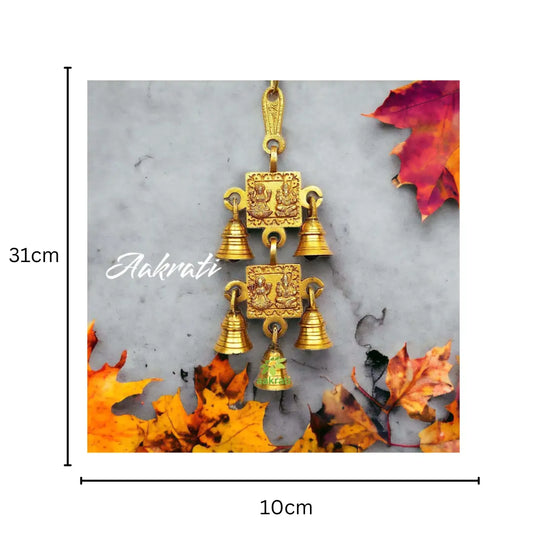 Brass Religious Wall Hanging Bell | Perfect Home Décor for Good Luck | Aesthetic Brass Saraswati Wall Hanging Wind Chime ( Yellow, 13 inch) Aakrati