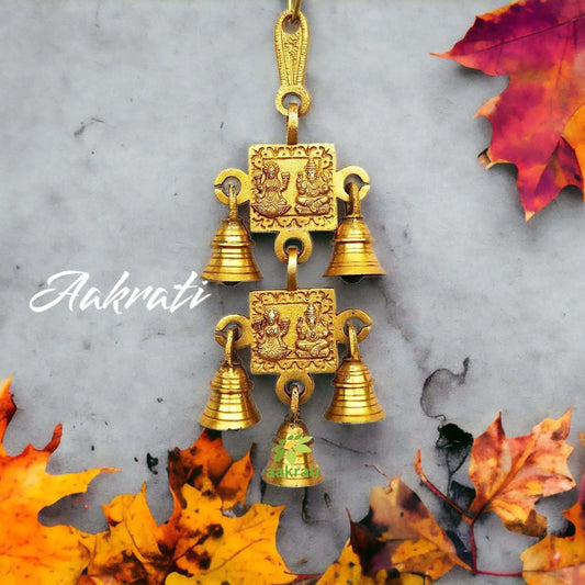 Brass Religious Wall Hanging Bell | Perfect Home Décor for Good Luck | Aesthetic Brass Saraswati Wall Hanging Wind Chime ( Yellow, 13 inch) Aakrati