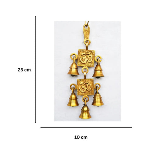 Brass Om Wind Chime | Sacred Wall Hanging for Peace and Spiritual Blessings | Brass Decorative Hanging Bell ( Yellow, 9.2 inch) Aakrati