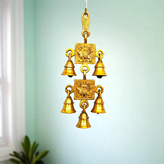 Durga Brass Wind Chime | Spiritual Home Décor for Peace & Strength | Brass Wall Hanging Items ( Yellow, 9.2 inch) Aakrati