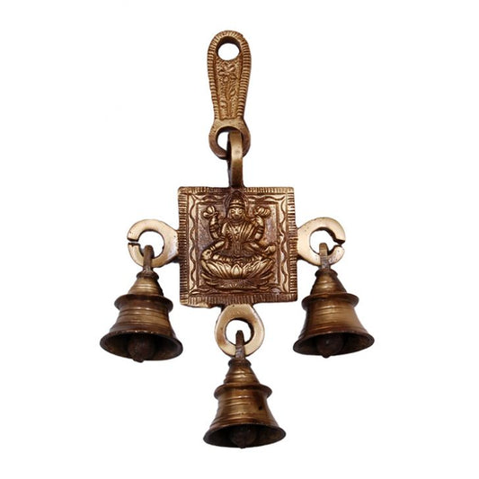 Lakshmi Engraved Brass Wind Chime | Bless Your Home with Prosperity | Brass Religious Wall Hanging Bell ( Brown, 6.8 inch)