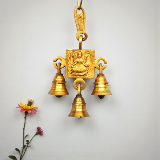 Brass Wind Chime Wall Hanging | Divine Home Décor for Blessings, Good Luck & Serenity | Brass Lakshmi Wind Chime ( Yellow, 6.8 inch)