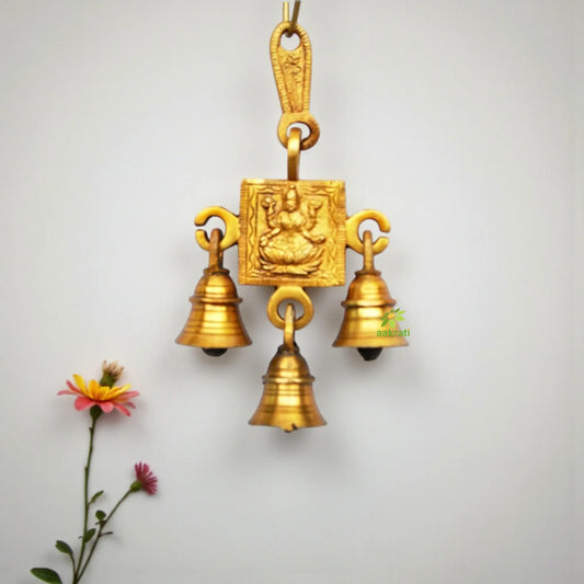 Brass Wind Chime Wall Hanging | Divine Home Décor for Blessings, Good Luck & Serenity | Brass Lakshmi Wind Chime ( Yellow, 6.8 inch) Aakrati