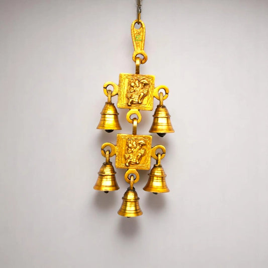 Brass Wall Hanging Wind Chime | Protective Wall Hanging for Home & Office Décor | Brass God Hanuman Engraved Wall Hanging ( Yellow, 9.2 inch) Aakrati