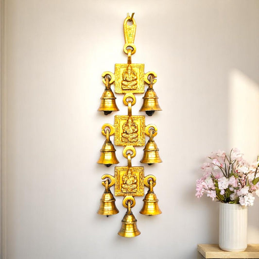 Brass Wall Hanging | Perfect Home Décor for Prosperity, Peace, and Harmony | Brass Ganesha Engraved Wind Chime ( Yellow, 12.5 inch)