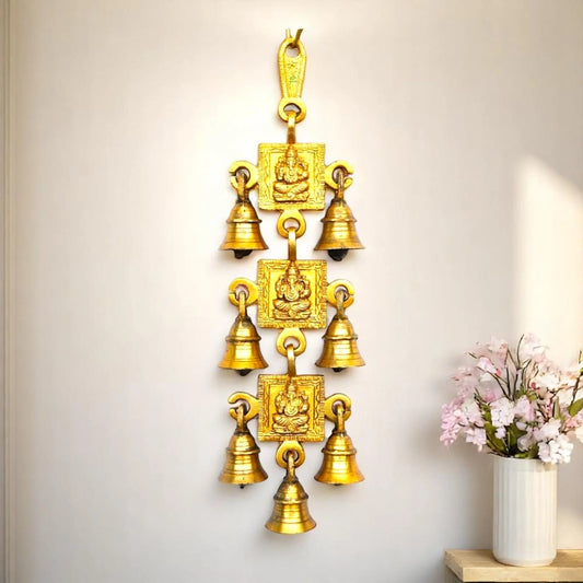 Brass Wall Hanging | Perfect Home Décor for Prosperity, Peace, and Harmony | Brass Ganesha Engraved Wind Chime ( Yellow, 12.5 inch) Aakrati