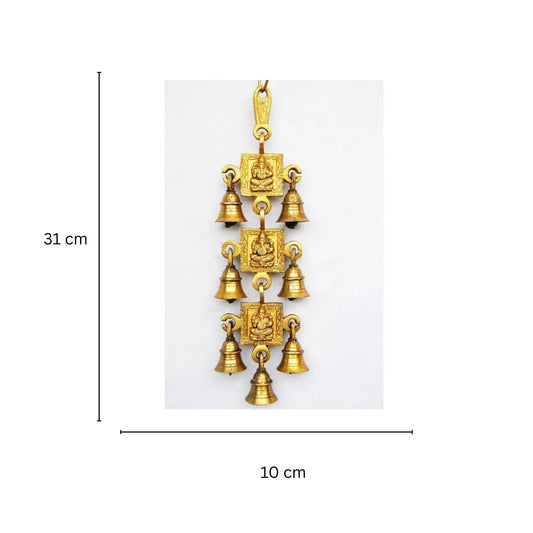 Brass Wall Hanging | Perfect Home Décor for Prosperity, Peace, and Harmony | Brass Ganesha Engraved Wind Chime ( Yellow, 12.5 inch) Aakrati