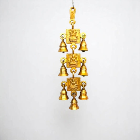 Brass Wall Hanging Wind Chime | Decorative Wall Hanging for Peace & Blessings | Brass Lakshmi Wall Hanging ( Yellow, 12.3 inch) Aakrati