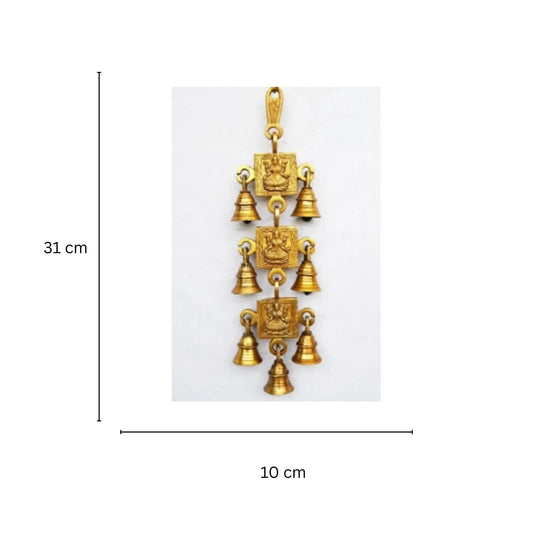 Brass Wall Hanging Wind Chime | Decorative Wall Hanging for Peace & Blessings | Brass Lakshmi Wall Hanging ( Yellow, 12.3 inch) Aakrati