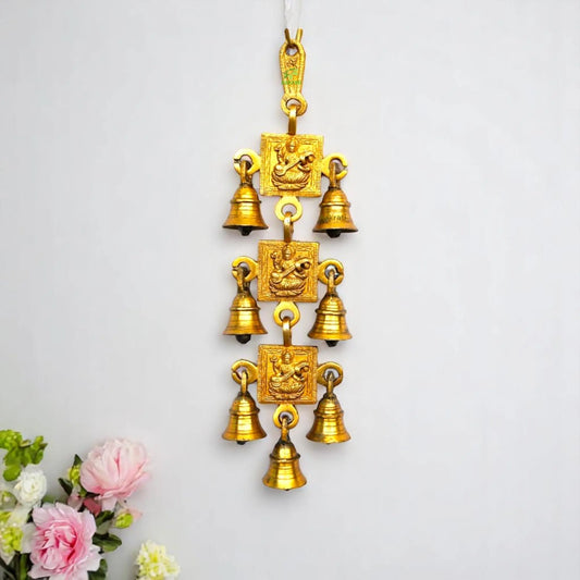 Elegant Brass Designer Wind Chime | Decorative Home Accessory for Serenity | Brass Religious Wind Chime ( Yellow, 12.5 inch) Aakrati