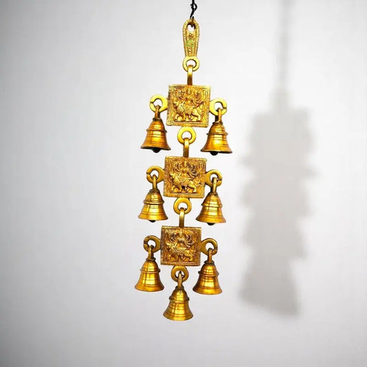 Divine Brass Durga Wind Chime | Protective Wall Hanging for Home & Office Décor | Brass Durga Wall Hanging ( Yellow, 12.3 inch) Aakrati