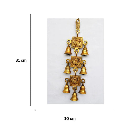 Divine Brass Durga Wind Chime | Protective Wall Hanging for Home & Office Décor | Brass Durga Wall Hanging ( Yellow, 12.3 inch) Aakrati