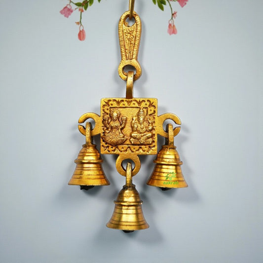 Brass Lakshmi Ganesha Wall Hanging | Divine Home Décor for Peace and Wealth | Brass wall Hanging ( Yellow, 6.8 inch)