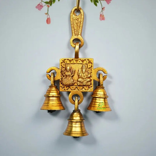 Brass Lakshmi Ganesha Wall Hanging | Divine Home Décor for Peace and Wealth | Brass wall Hanging ( Yellow, 6.8 inch) Aakrati