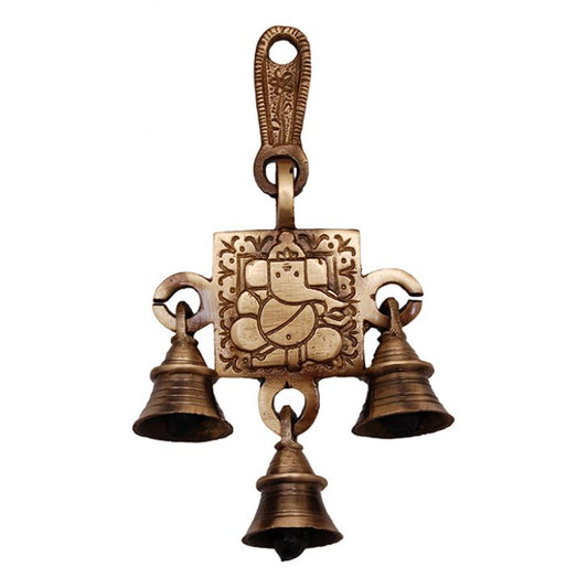 Traditional Brass Religious Wind Chime | A Spiritual Touch for Your Home | Brass Ganesha Wall Hanging ( Brown, 6.8 inch)