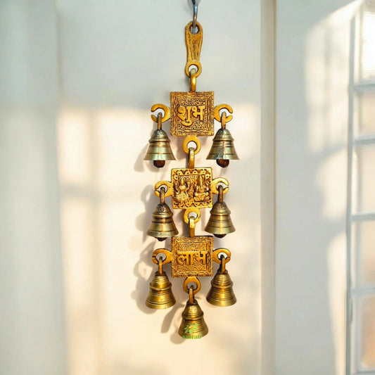 Durga Brass Wind Chime | Divine Wall Décor for Spiritual Energy & Good Luck | Brass Lakshmi Ganesha Wind Chime ( Yellow, 12.3 inch) Aakrati