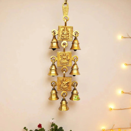 Brass Religious Wind Chime | Spiritual Wall Hanging | Brass Designer Wall Hanging Bell ( Yellow, 12.5 inch) Aakrati