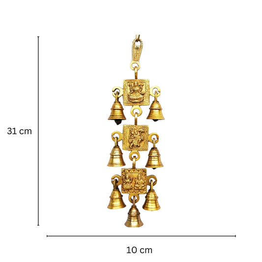 Brass Wind Chime Wall Hanging | Divine Home Décor for Blessings | Classical Religous Wall Decor ( Yellow, 12.2 inch)