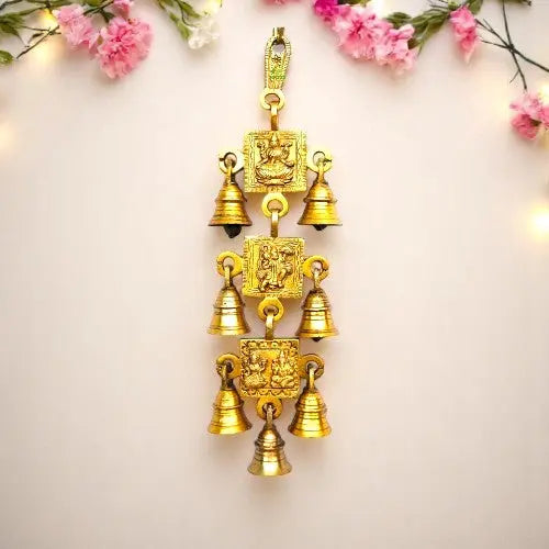 Brass Wind Chime Wall Hanging | Divine Home Décor for Blessings | Classical Religous Wall Decor ( Yellow, 12.2 inch) Aakrati