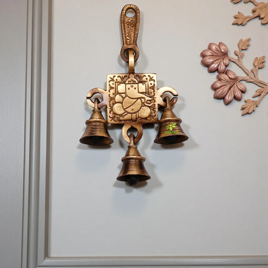 Traditional Brass Religious Wind Chime | A Spiritual Touch for Your Home | Brass Ganesha Wall Hanging ( Brown, 6.8 inch) Aakrati