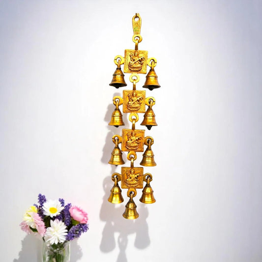 Traditional Brass Wind Chime for Home | Decorative Wall Hanging With Little Bell | Brass Wind Chime ( Yellow, 15 inch) Aakrati