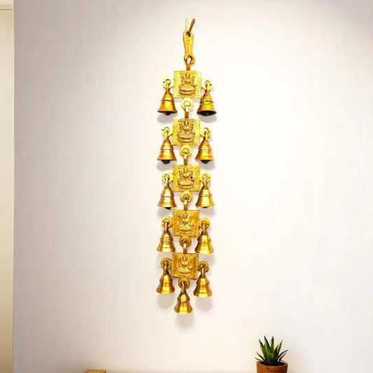 Brass Wall Hanging Wind Chime | Decorative Wall Hanging for Peace & Blessings | Brass Lakshmi Wind Chime ( Yellow, 12.3 inch) Aakrati
