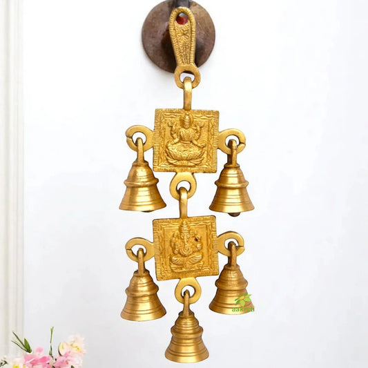 Brass Laxmi Ganesha Wind Chime | Prosperity and Blessings for Your Home | Traditional Brass Laxmi-Ganesha Wind Chime ( Yellow, 9.2 inch) Aakrati