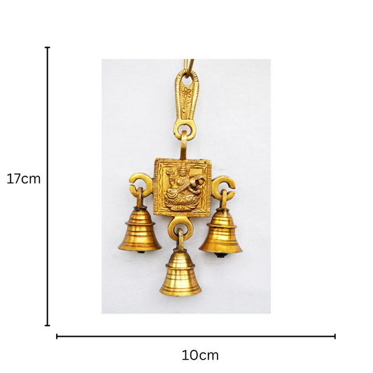 Saraswati Brass Wind Chime | Perfect Home Decoration for Good Luck & Knowledge | Traditional Brass Wall Hanging Wind Chime ( Yellow, 6.8 inch)