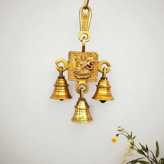 Saraswati Brass Wind Chime | Perfect Home Decoration for Good Luck & Knowledge | Traditional Brass Wall Hanging Wind Chime ( Yellow, 6.8 inch)