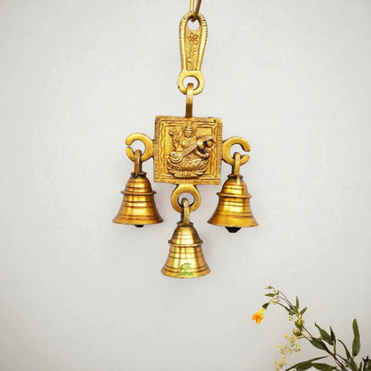 Saraswati Brass Wind Chime | Perfect Home Decoration for Good Luck & Knowledge | Traditional Brass Wall Hanging Wind Chime ( Yellow, 6.8 inch) Aakrati