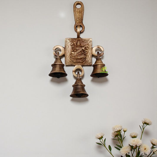 Divine Brass Wall Hanging Wind Chime | Bring Peace & Positivity | Handmade Brass Goddess Saraswati Wind Chime ( Yellow, 6.8 inch)