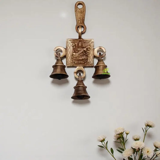 Divine Brass Wall Hanging Wind Chime | Bring Peace & Positivity | Handmade Brass Goddess Saraswati Wind Chime ( Yellow, 6.8 inch) Aakrati