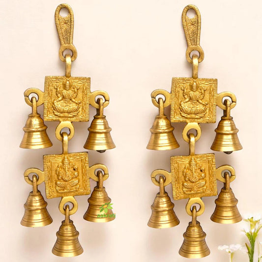 Divine Laxmi-Ganesha Engraved Brass Wind Chime | Perfect for Spiritual Spaces | Religious Brass Laxmi Ganesha Wind Chime ( Yellow, 9 inch)