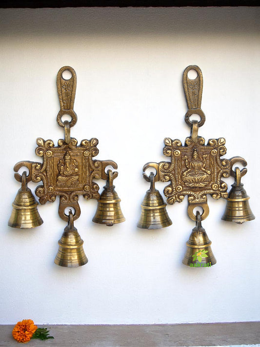 Laxmi Gnesha Carving Brass Bell Pair