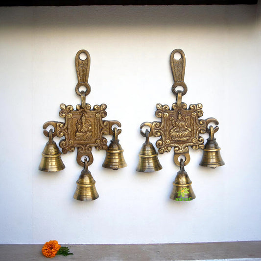 Laxmi Gnesha Carving Brass Bell Pair