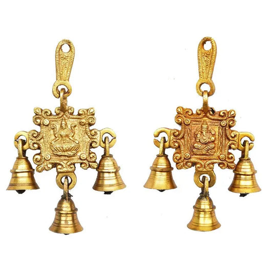 Divine Lakshmi Ganesha Brass Wind Chime | Bless Your Home with Spiritual Serenity | Lakshmi Ganesha Brass Wall Hanging ( Yellow, 6 inch) Aakrati