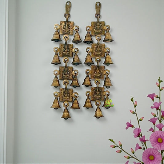 Ganesh Lakshmi Metal Door Decor hanging bells with Religious figure Unique gift as wind chimes