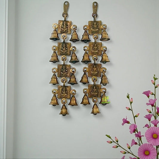 Ganesh Lakshmi Metal Door Decor hanging bells with Religious figure Unique gift as wind chimes Aakrati