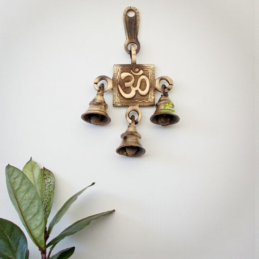Elegant Brass Religious Wall Chime | Handcrafted Blessings for Your Home | Sacred Brass Wind Chime ( Yellow, 6.8 inch)