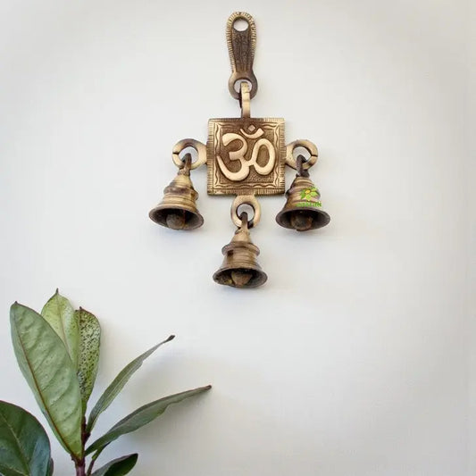 Elegant Brass Religious Wall Chime | Handcrafted Blessings for Your Home | Sacred Brass Wind Chime ( Yellow, 6.8 inch) Aakrati