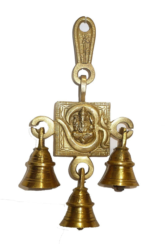 Brass Door hanging bells crafted with Ganesha and Om/ Wind Chime Aakrati