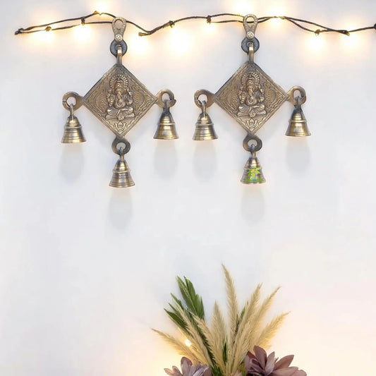 Glossy Brass Laxmi Ganesh Figure Wind Chimes� 8 inch long Aakrati