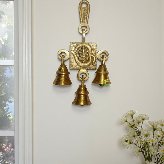 Brass Door hanging bells crafted with Ganesha and Om/ Wind Chime Aakrati