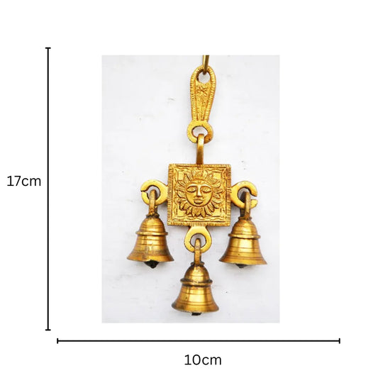 Traditional Brass Wind Chime for Home | Home Décor for Positive Vibes and Spiritual Energy | Brass Sun Face Wall Hanging ( Yellow, 6.8 inch) Aakrati