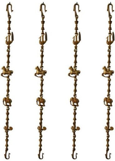 Brass Animal Engraved Jhula Chain | A Fusion of Art and Tradition | Handmade Brass Animal Engraved Swing Jhula Chain ( Yellow, 90 inch)