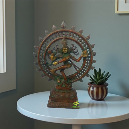 Decorative Brass Nataraj Idol – Antique Style Hindu God Shiva Statue for Spiritual Gifts & Home Temple Aakrati