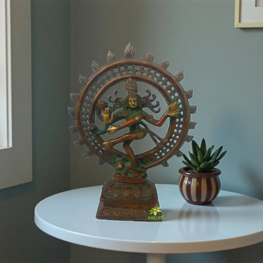 Decorative Brass Nataraj Idol – Antique Style Hindu God Shiva Statue for Spiritual Gifts & Home Temple Aakrati